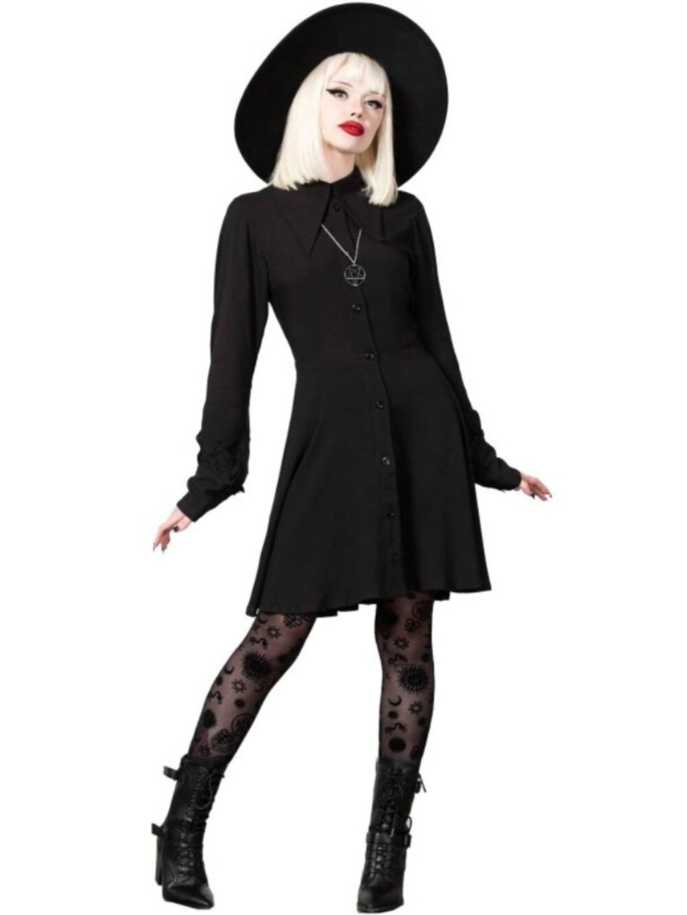 Killstar Kimaris Black Dagger Collar Button Down Dress - Size XXL